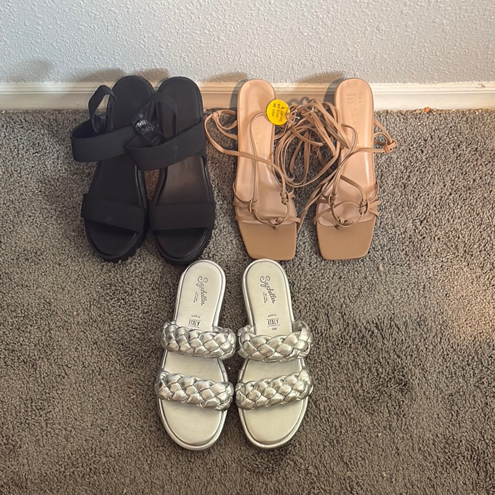Primark Black, Tan, and Silver Sandals Set
